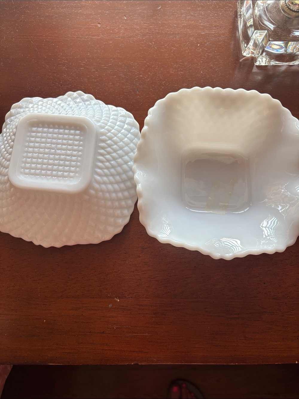 Source Unknown White Milk Glass Scalloped Square Bowls - Set of 2